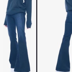 Sandrine Rose Womens Flare Jeans Blue Pockets Dark Wash High Rise Denim